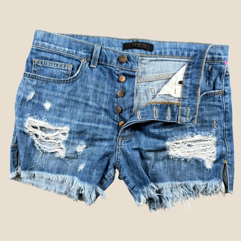 Genetic Denim Shorts Womens 27 Blue Cannes Azalea Distressed Button Fly Cutoff